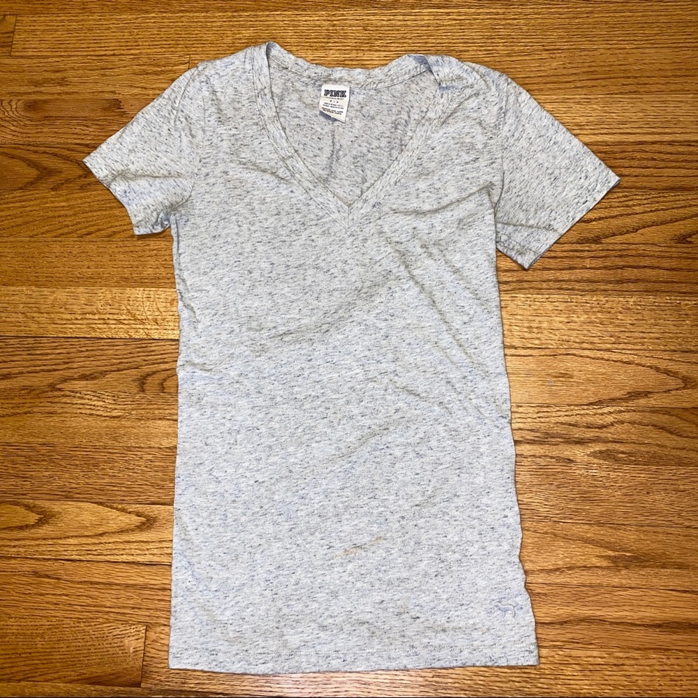 VS PINK Plain Grey V Neck Tee